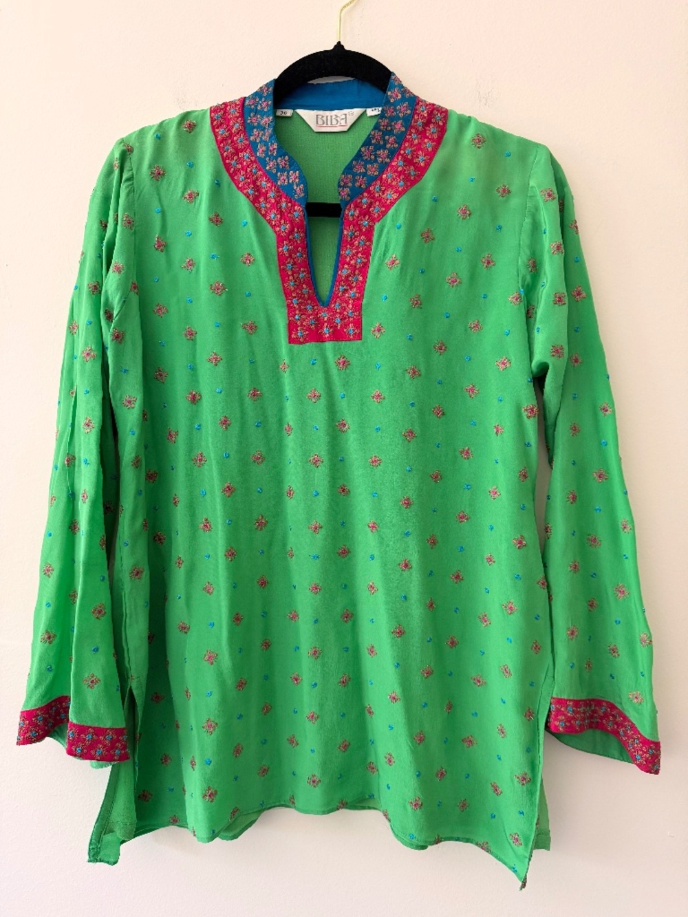 Biba Silk Embellished Tunic V Neck Lined Embroidery Keely Green Magenta Boho